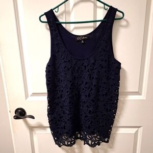 A GCollection sleeveless dark blue Midi lacy dress with a lining. XLARGE.